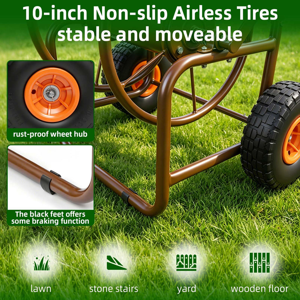 Garden Hose Reel Cart, Heavy Duty Metal with 2 Wheels, Holds 230ft 5/8" X8258