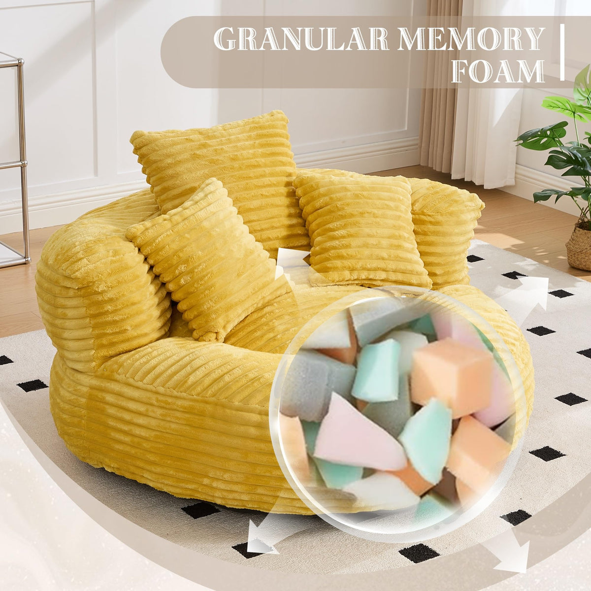 Oversized Corduroy Bean Bag Chair with 3 Pillows F92504