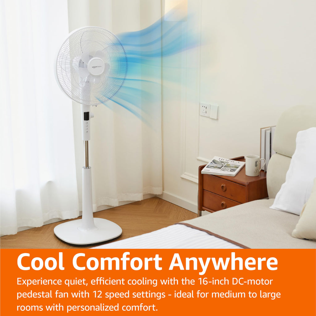 16-inch Quiet DC Motor Standing Floor Fan with Remote, White B413628