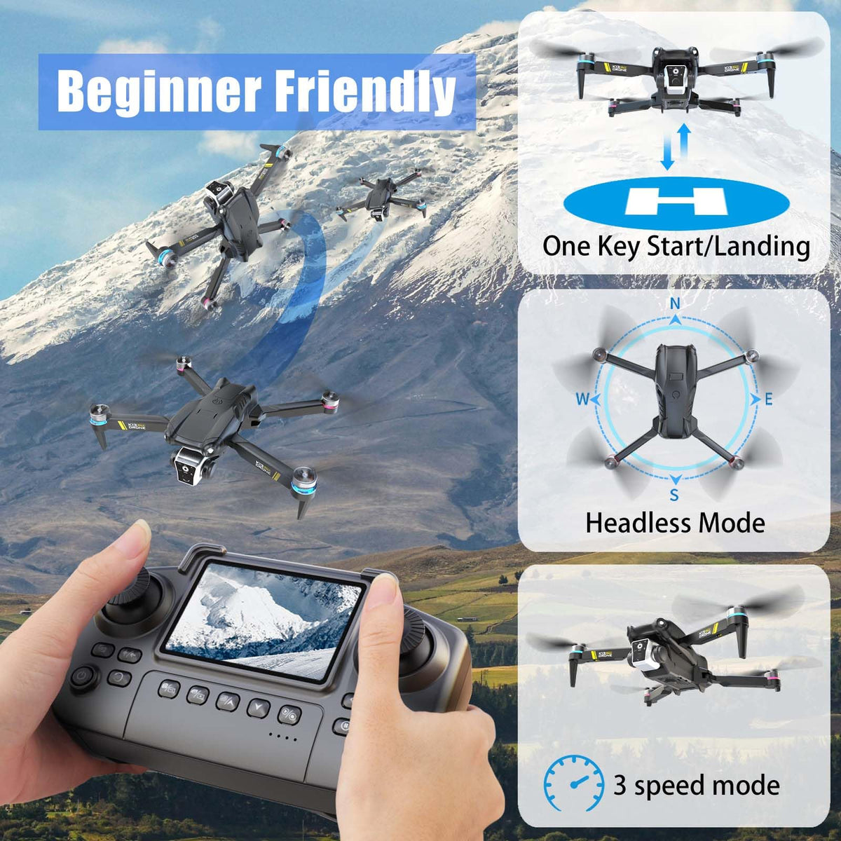 Brushless Drone with Camera, 2 Batteries T934605