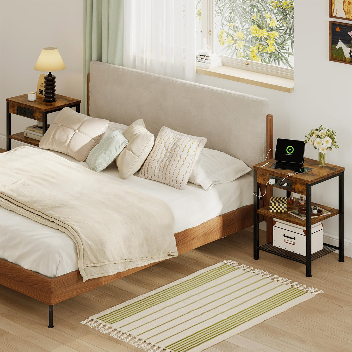 Nightstand with Charging Station, 3-Tier Bedside Table G457358