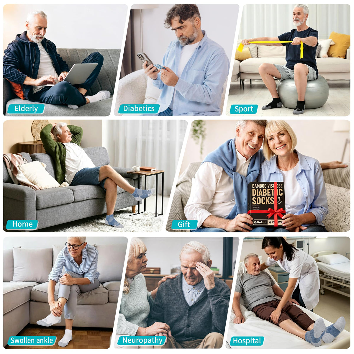 Low Cut Diabetic Socks for Men, 6 Pairs J672