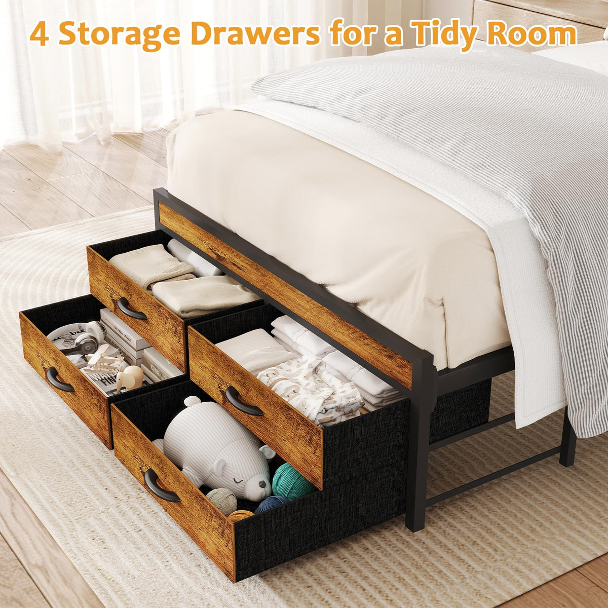 Twin Bed Frame with 2 Storage Drawers I364414