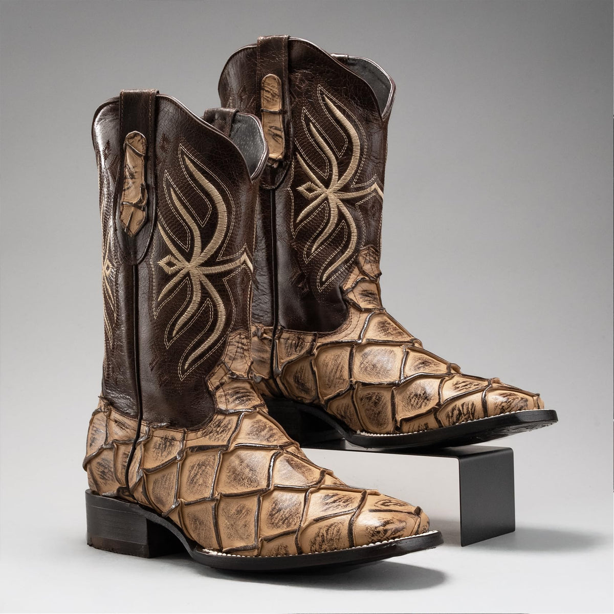 Leather Print Embroidered Square Toe Cowboy Boots C63572