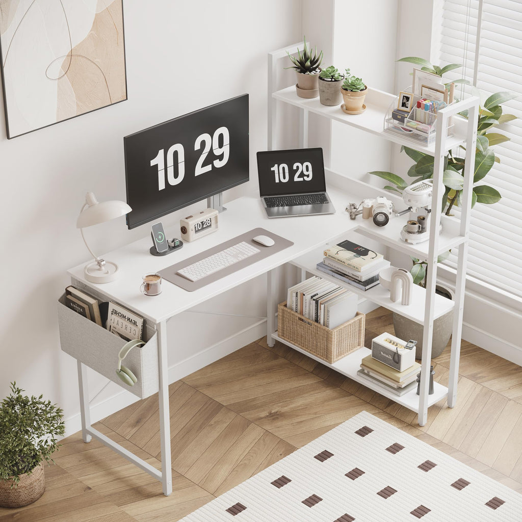 47 Inch White Computer Desk with Bookshelf K758864