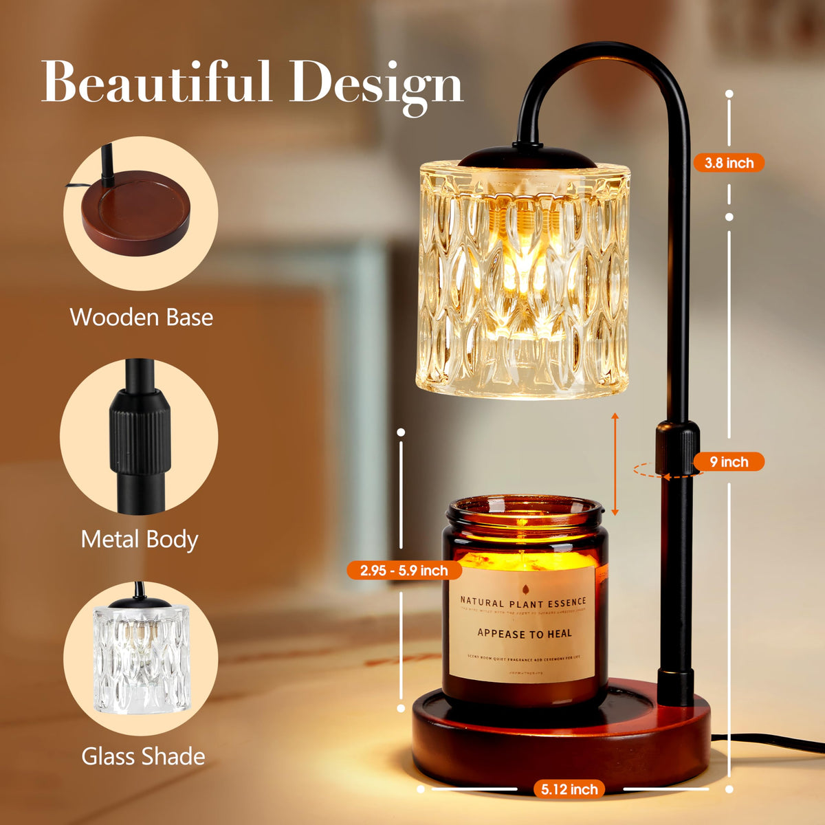 Dimmable Height Adjustable Candle Warmer Lamp with Timer B33472