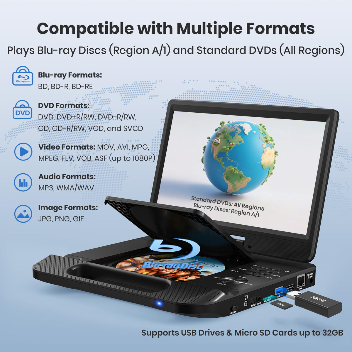 12.5" Portable Blu-ray Player with 10.5" 1080P Swivel Screen J728113