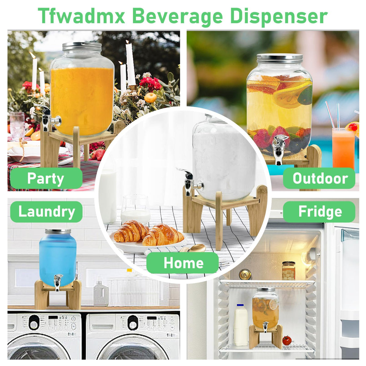 1 Gallon Beverage Dispenser with Wood Stand Y61613