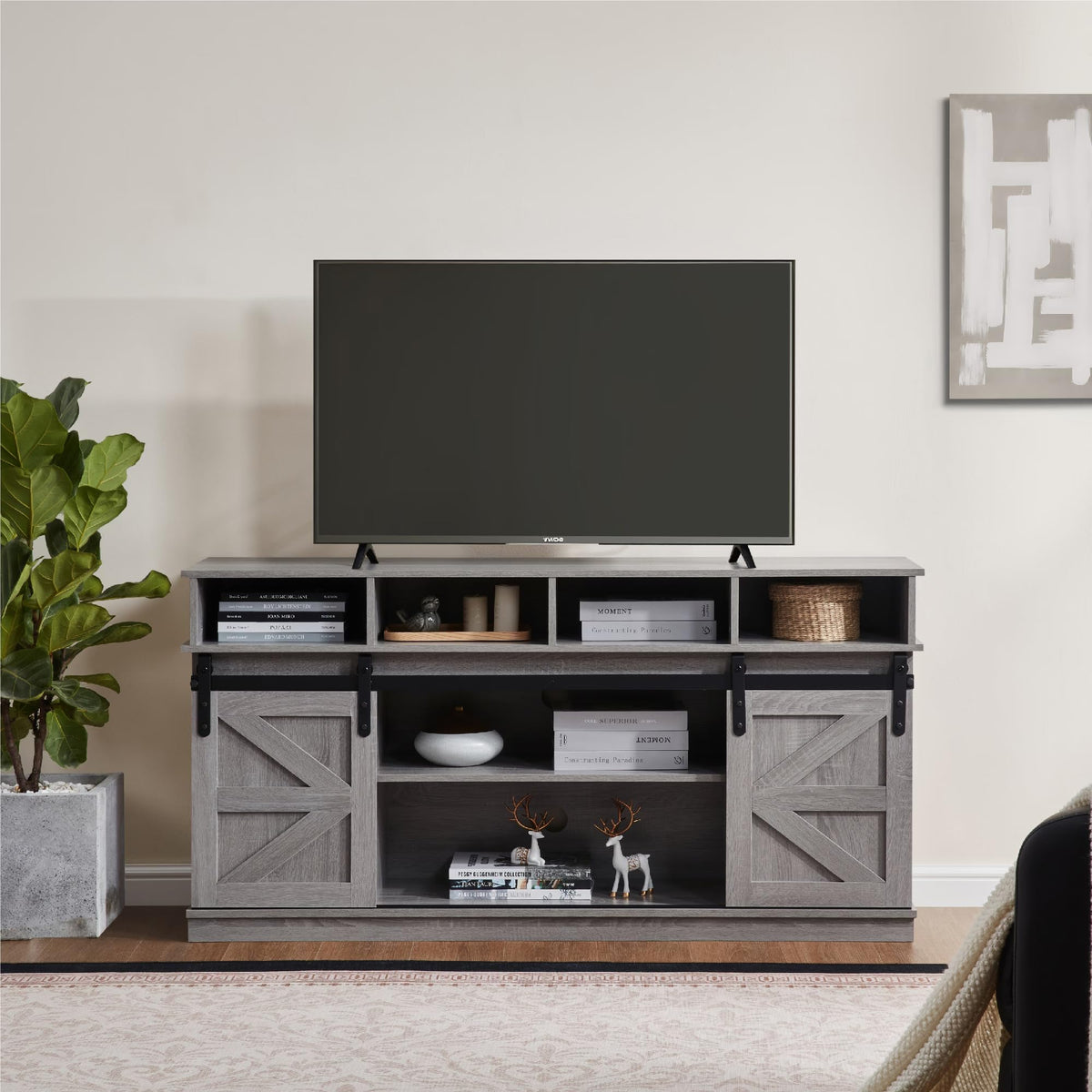 65" Grey TV Stand with Sliding Doors G9266