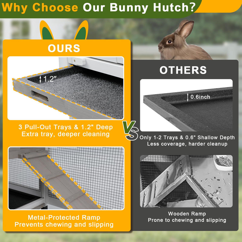 Large Rabbit Hutch with Run 2-Story Bunny Cage 6 Wheels T137343