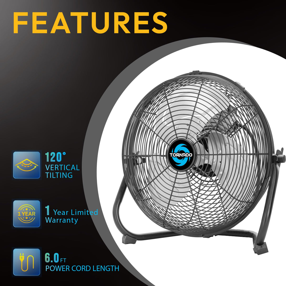 20 Inch 3-Speed High Velocity Metal Floor Fan B519310
