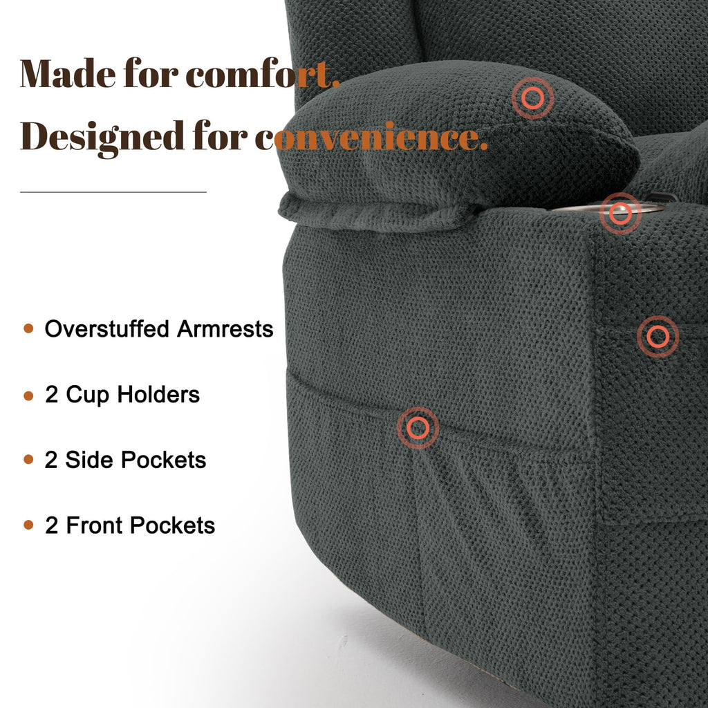 Gray Swivel Rocker Recliner with Massage & Heat B8283