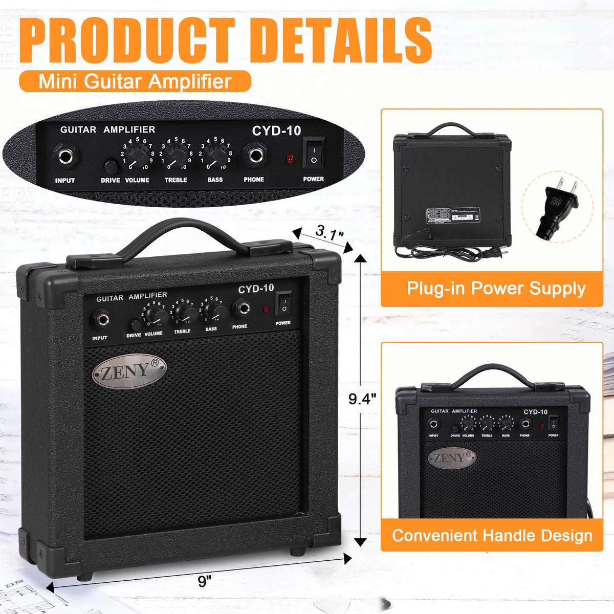 39 Inch Full Size Electric Guitar Kit with Strap, Amp, Case Bag and Strings B6836