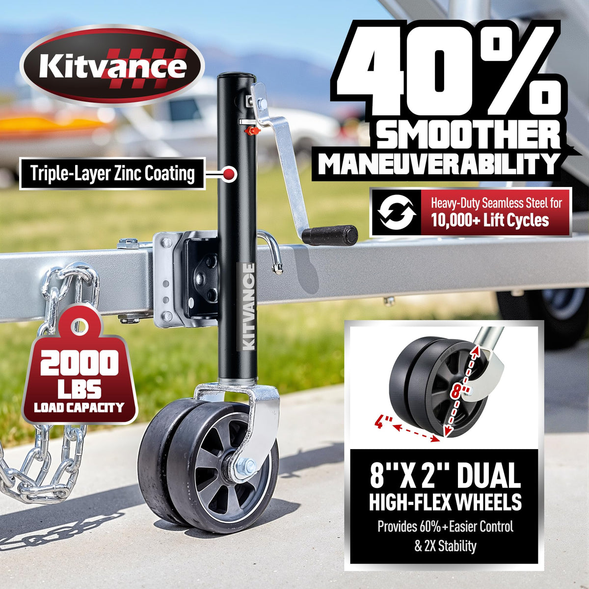 2000 lbs Boat Trailer Jack with 8" Dual Wheels S2932