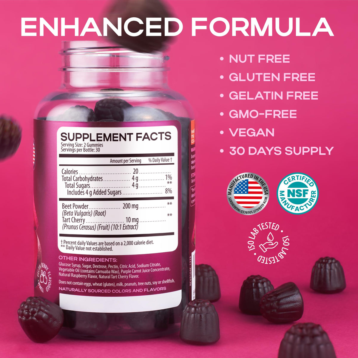 Beet Root Gummies with Tart Cherry, 60 Pcs F352