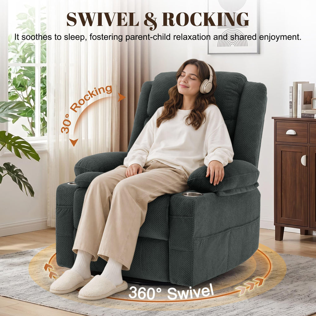 Gray Swivel Rocker Recliner with Massage & Heat B8283