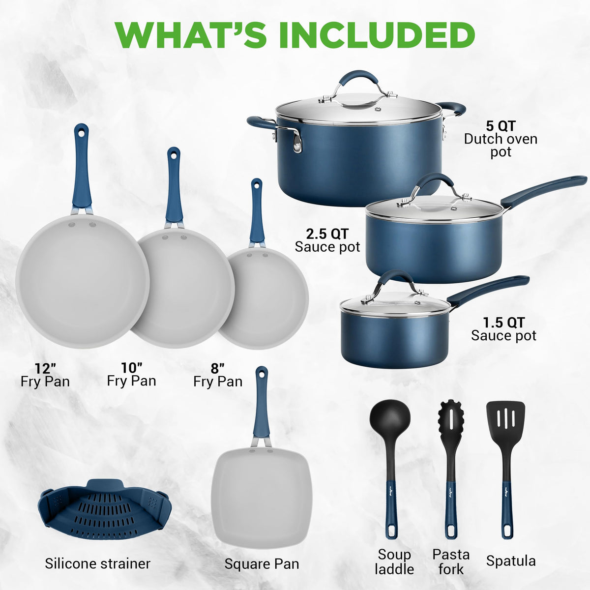 14-Piece Navy Blue Nonstick Cookware Set F792