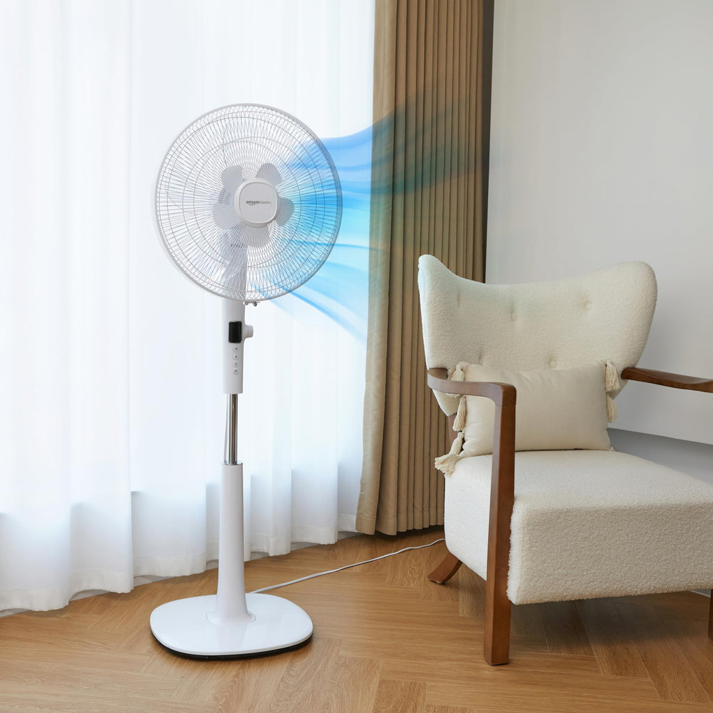16-inch Quiet DC Motor Standing Floor Fan with Remote, White B413628