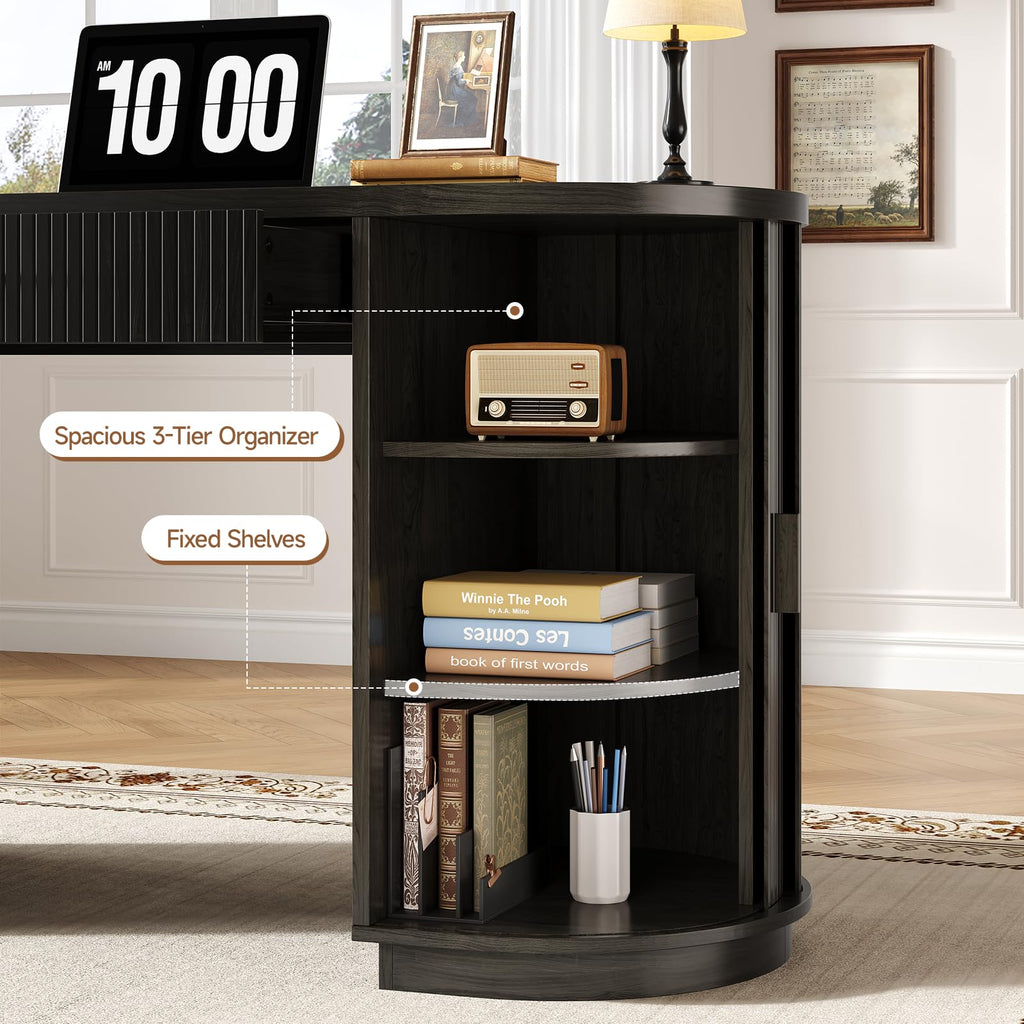 58" Fluted Executive Desk with Storage Drawer, Black V13300