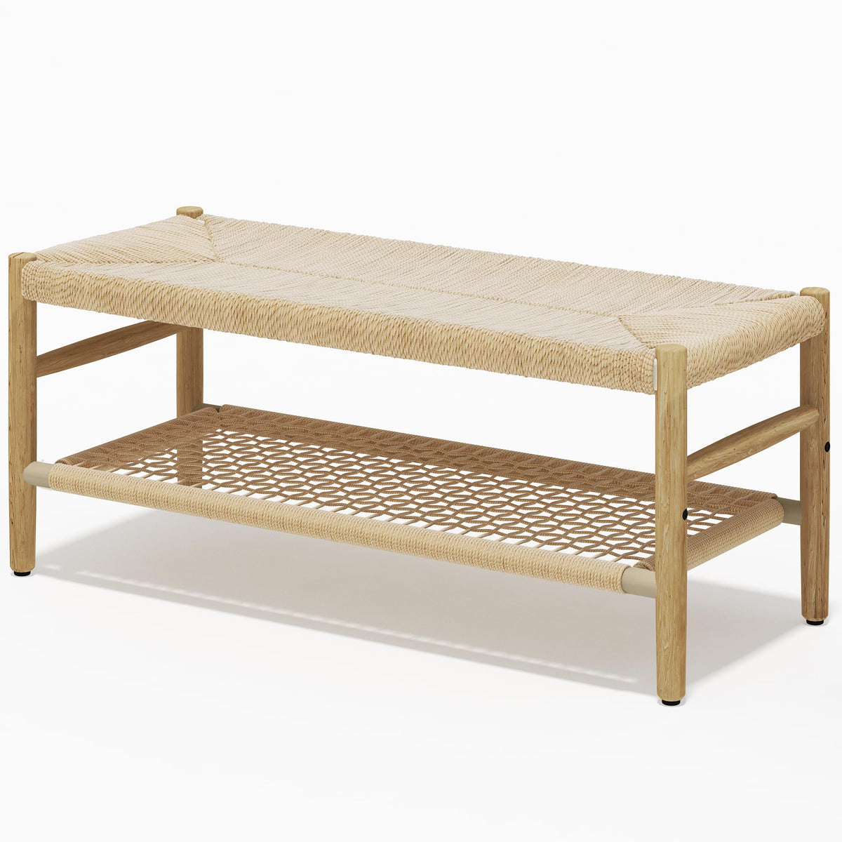 Indoor Entryway Bench with Storage Rack and Rubber Wood Legs I779