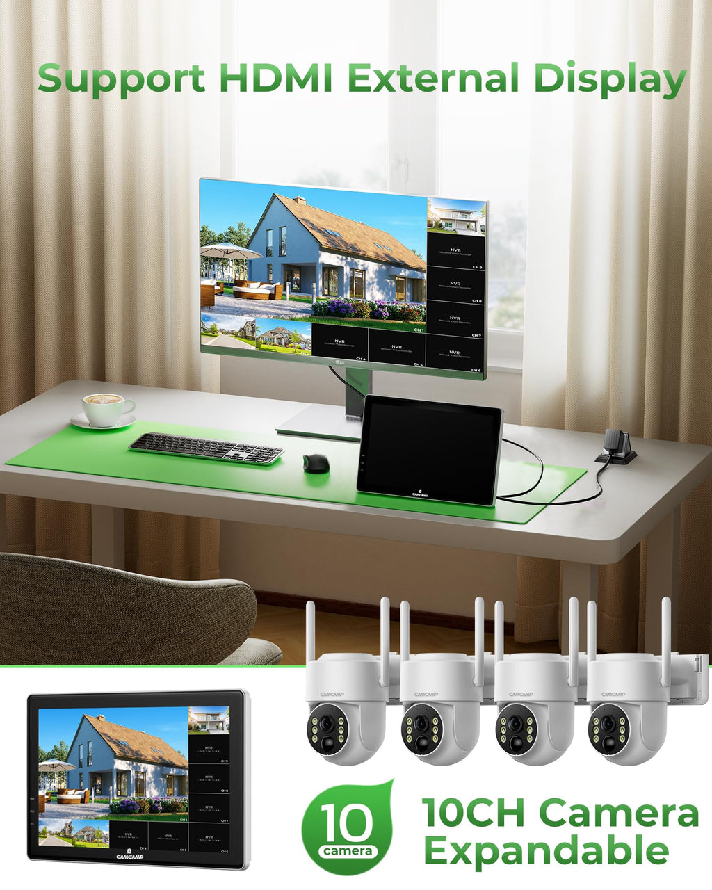 Solar Security Cameras Wireless Outdoor with 10" Monitor P14676