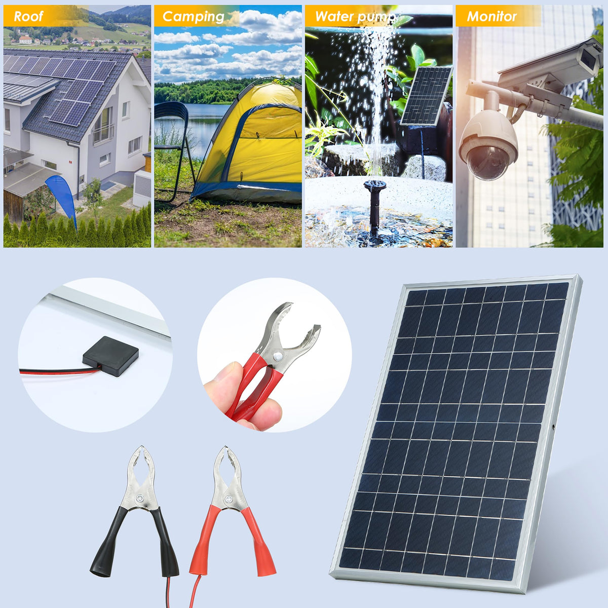 10W 12V Monocrystalline Solar Panel Kit with 10A Charge Controller H5329
