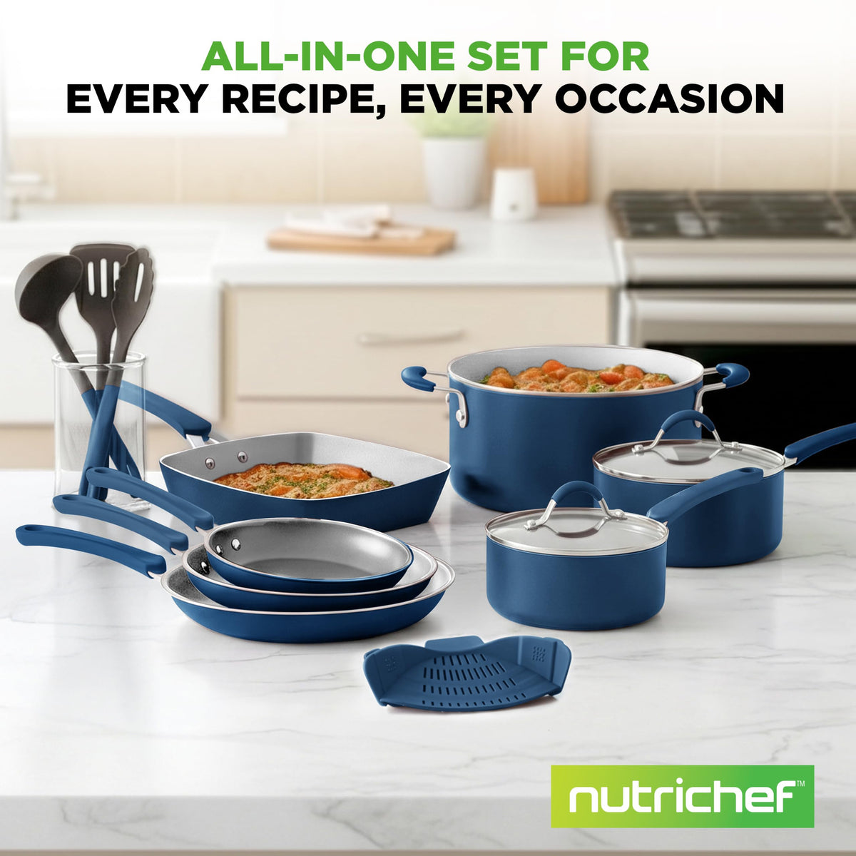 14-Piece Navy Blue Nonstick Cookware Set F792