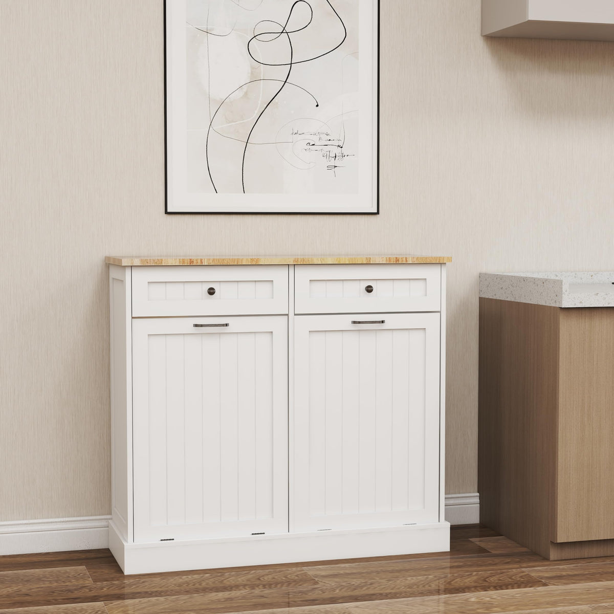 White 10-Gallon Trash Cabinet with 2 Drawers L185863