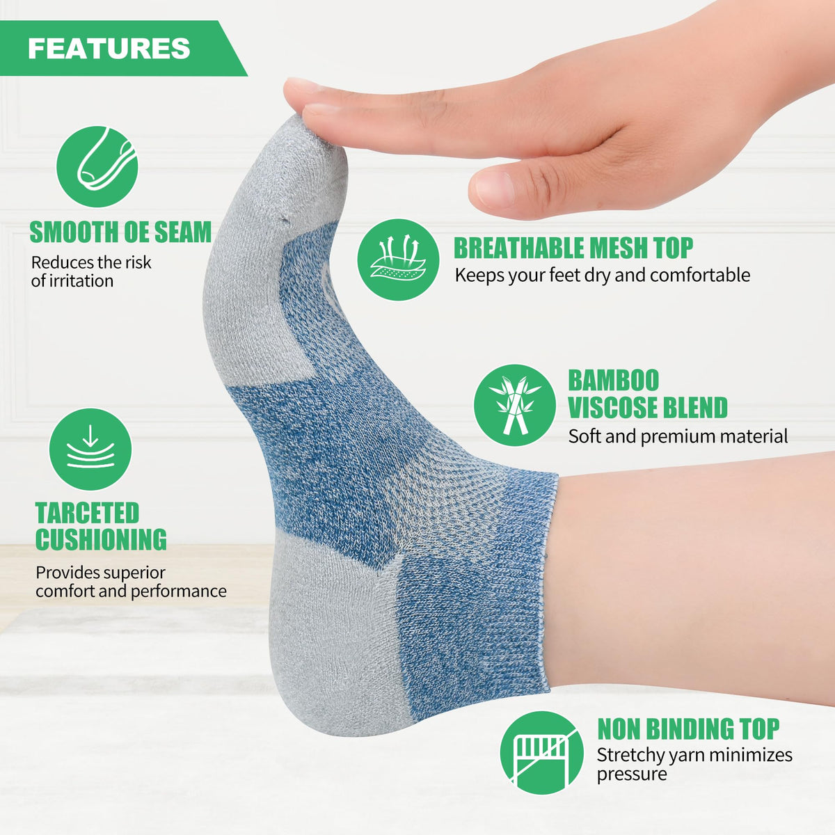 Low Cut Diabetic Socks for Men, 6 Pairs J672