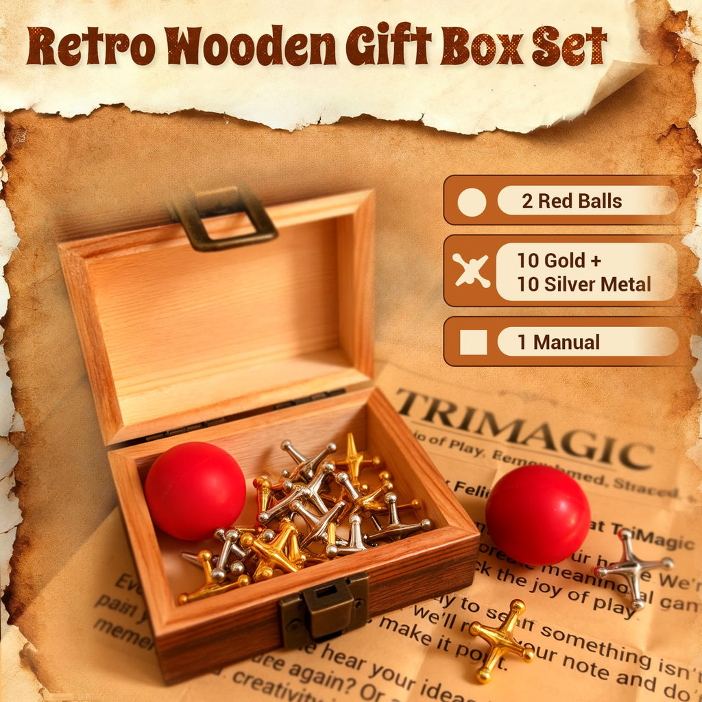 Wooden Gift Boxes 20 Metal Jacks 2 Balls 41 Colored Sticks B373628