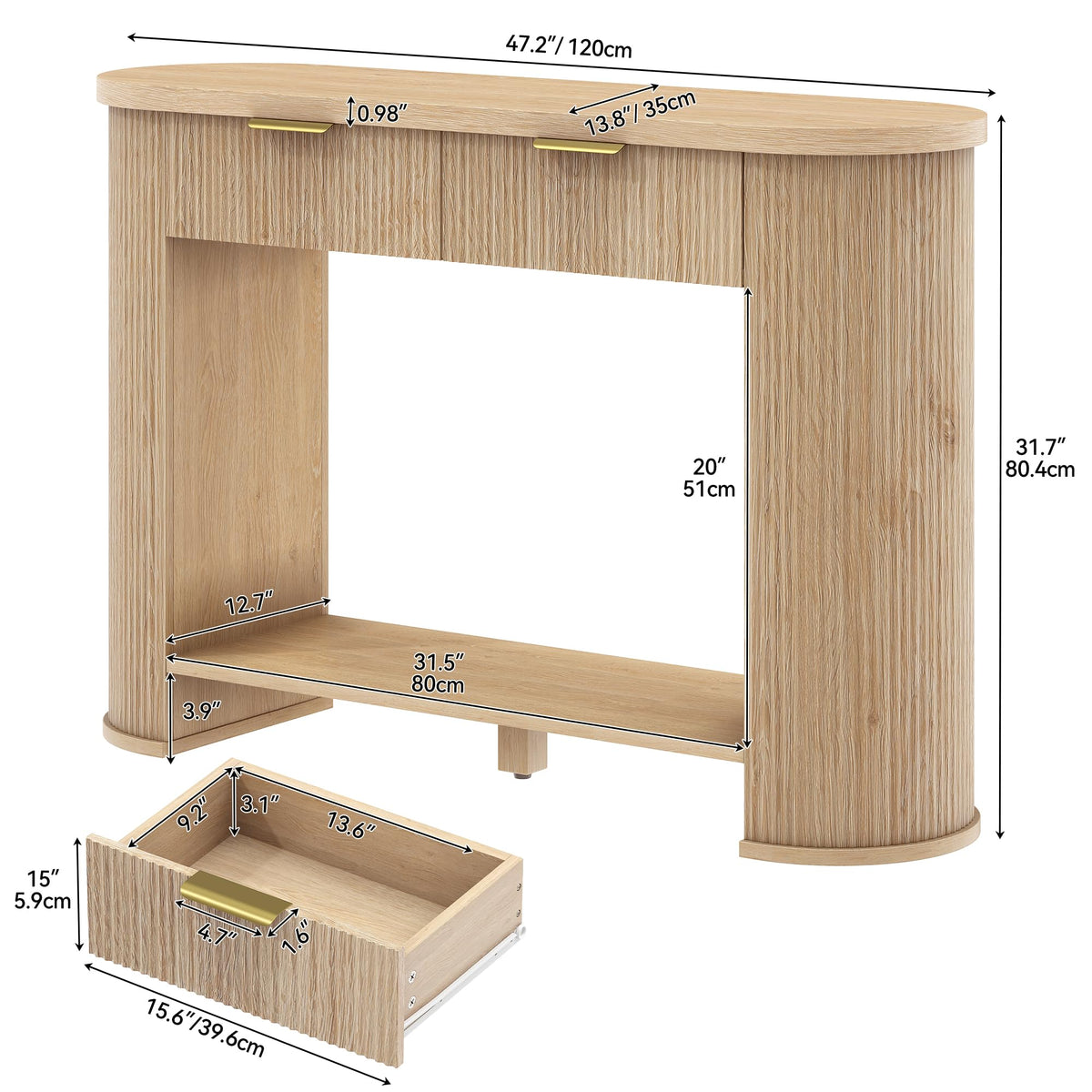 47.2" Oak Console Table with 2 Drawers & Shelf S85473