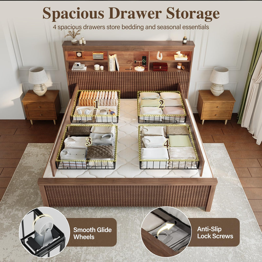 Queen Size Bed Frame with 4 Storage Drawers X270723