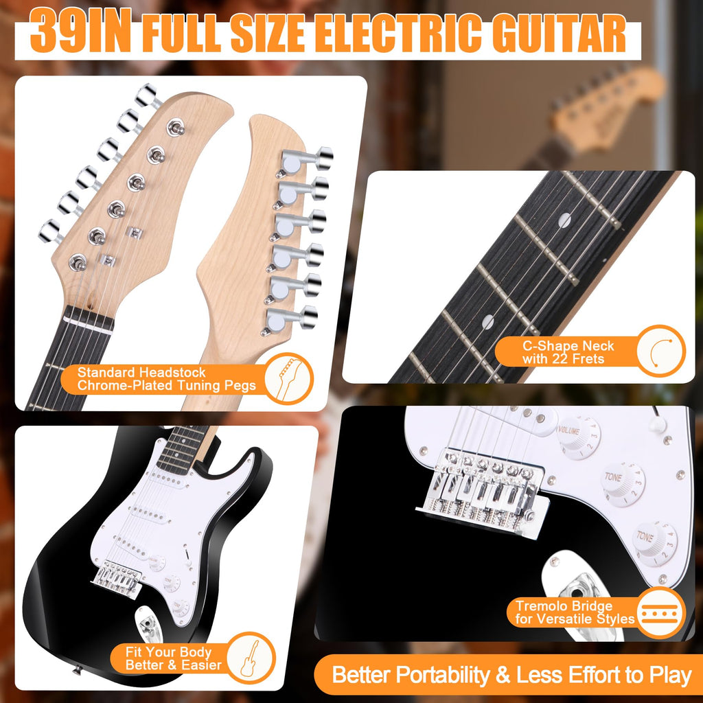 39 Inch Full Size Electric Guitar Kit with Strap, Amp, Case Bag and Strings B6836
