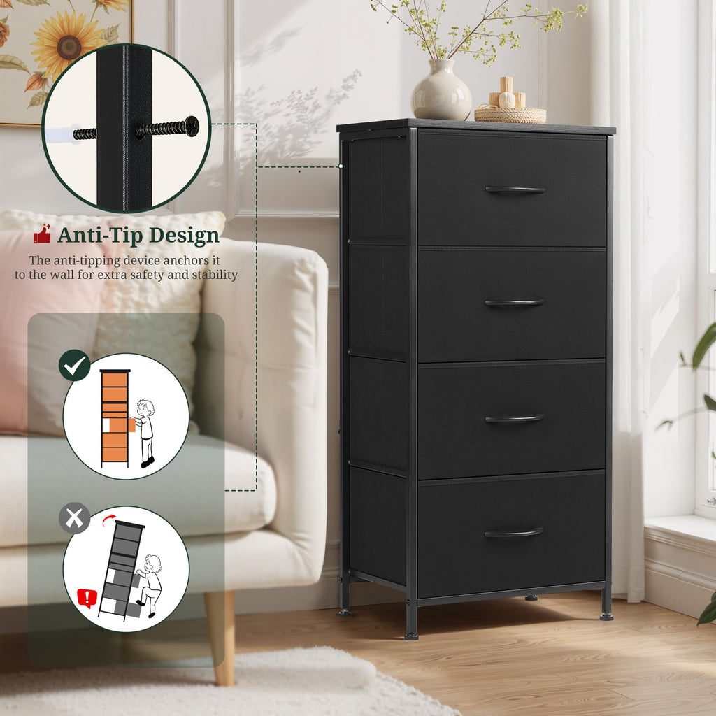 4 Drawer Fabric Storage Dresser with Wooden Top N1926