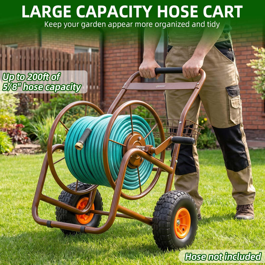 Garden Hose Reel Cart, Heavy Duty Metal with 2 Wheels, Holds 230ft 5/8" X8258
