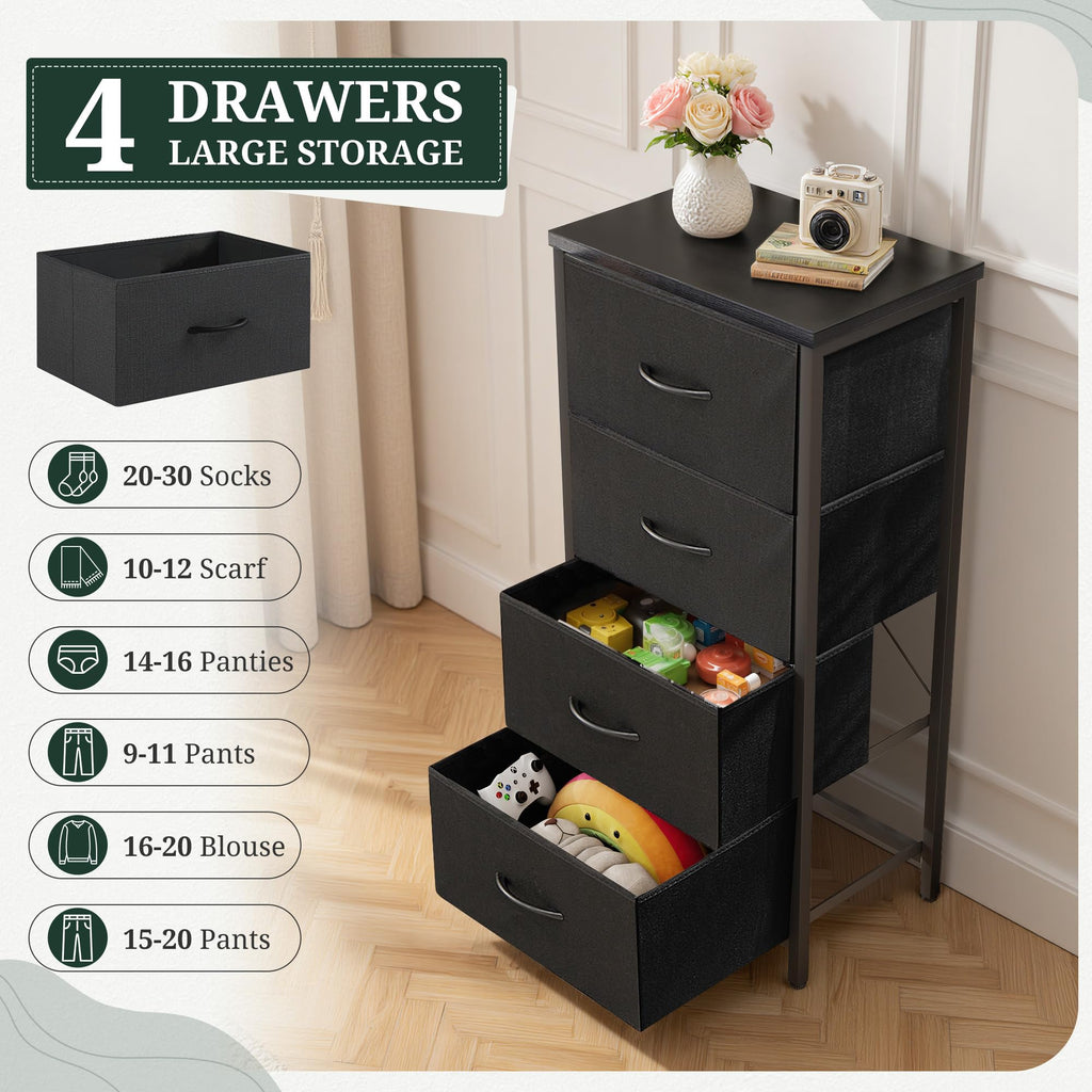 4 Drawer Fabric Storage Dresser with Wooden Top N1926