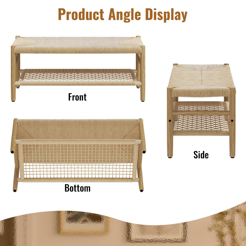 Indoor Entryway Bench with Storage Rack and Rubber Wood Legs I779