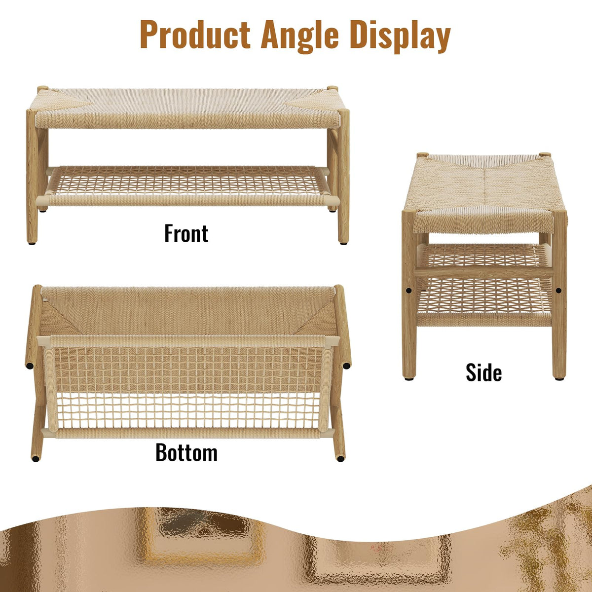 Indoor Entryway Bench with Storage Rack and Rubber Wood Legs I779