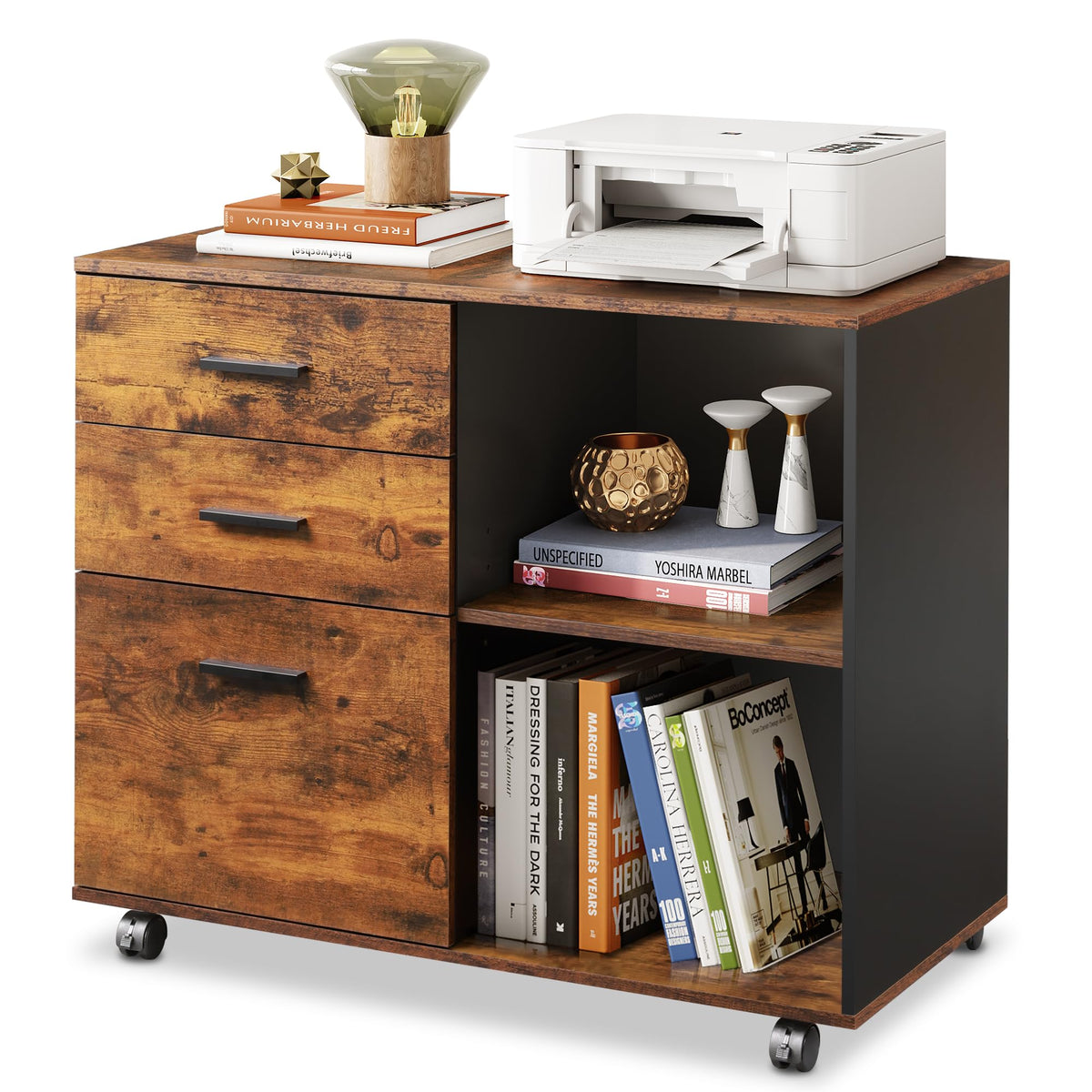 3 Drawer Wood File Cabinet with Storage Shelf F4484