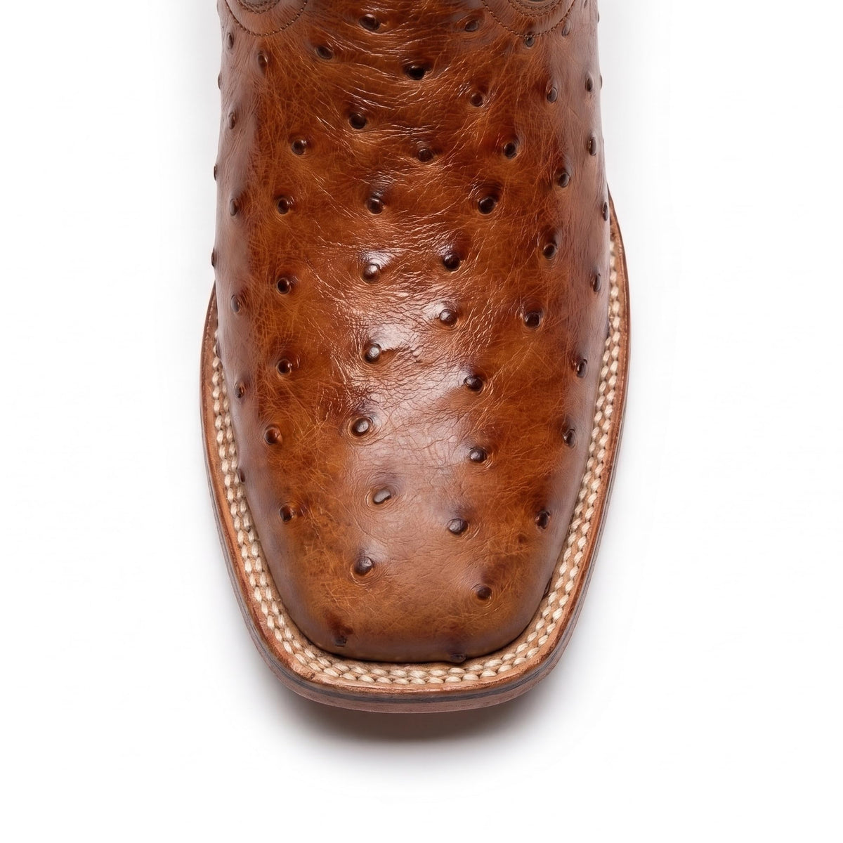 Genuine Cowhide Leather Ostrich Print Square Toe Western Boots Z80752