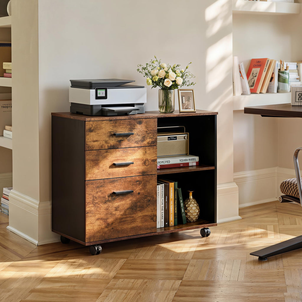 3 Drawer Wood File Cabinet with Storage Shelf F4484