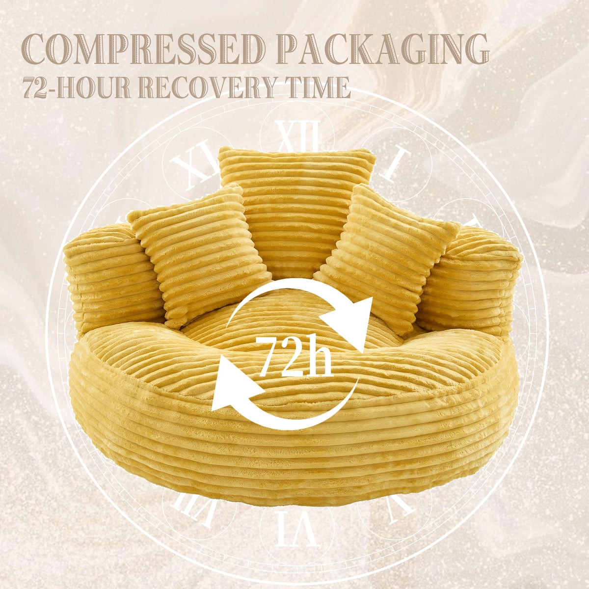 Oversized Corduroy Bean Bag Chair with 3 Pillows F92504