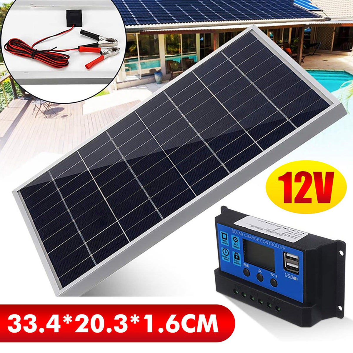 10W 12V Monocrystalline Solar Panel Kit with 10A Charge Controller H5329