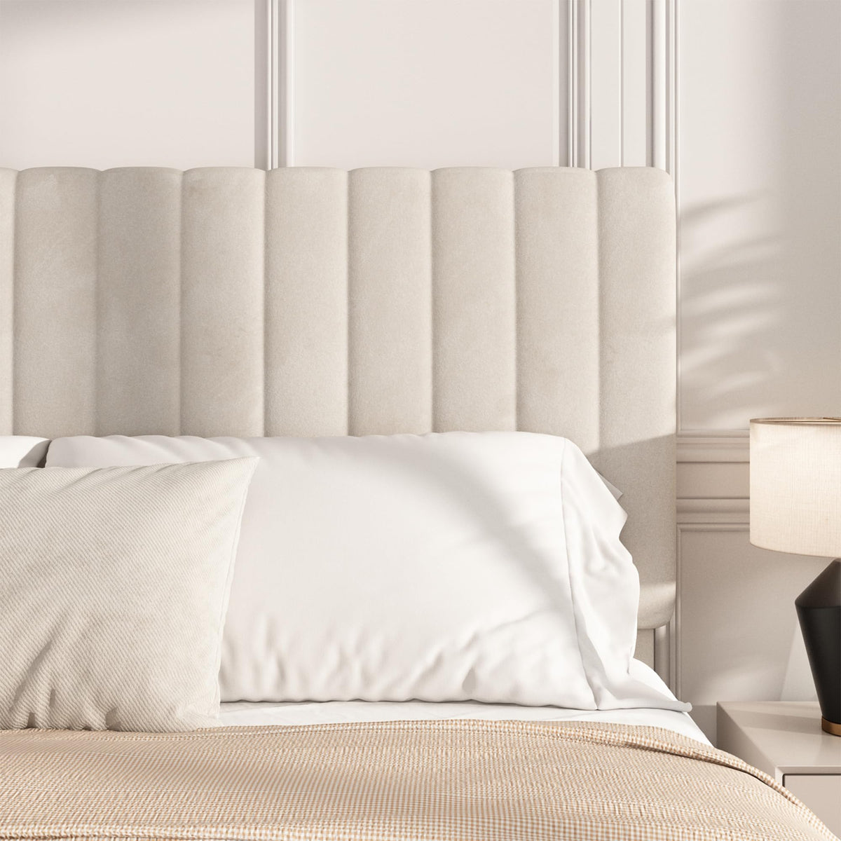 Beige Queen Velvet Bed Frame Y5032