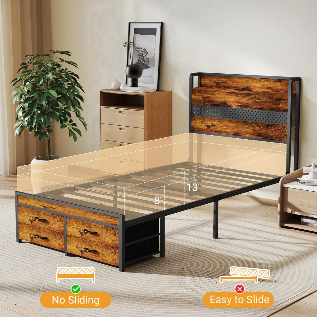 Twin Bed Frame with 2 Storage Drawers I364414