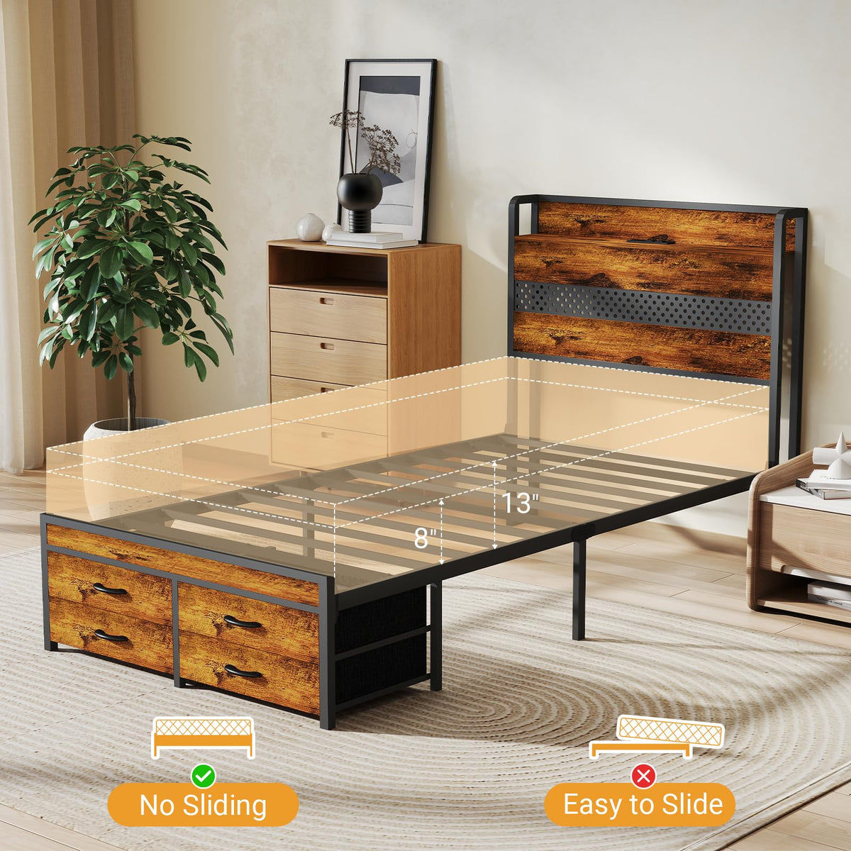 Twin Bed Frame with 2 Storage Drawers I364414