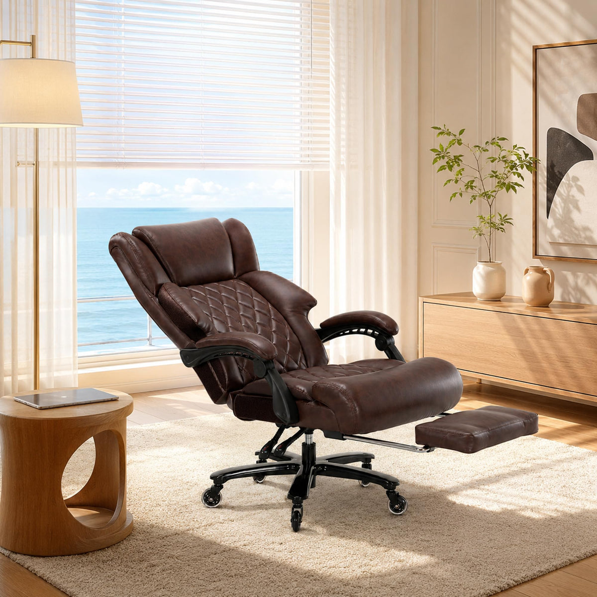 Brown Heavy Duty Reclining Executive Office Chair with Footrest Y517