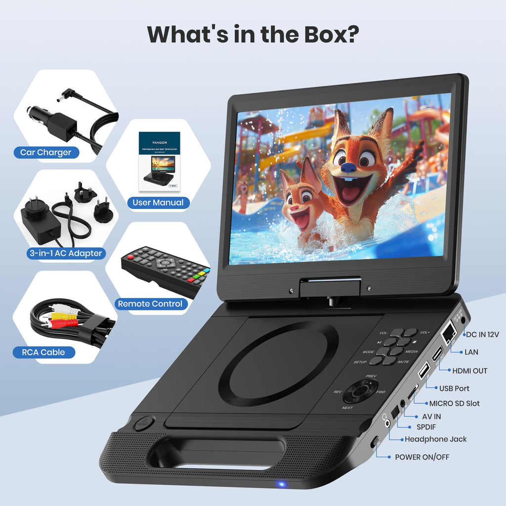 12.5" Portable Blu-ray Player with 10.5" 1080P Swivel Screen J728113