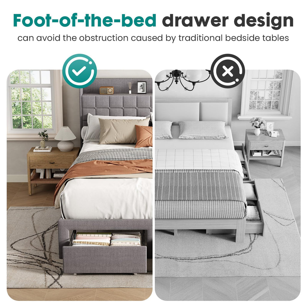 Full Upholstered Platform Bed Frame with Storage Drawers T534