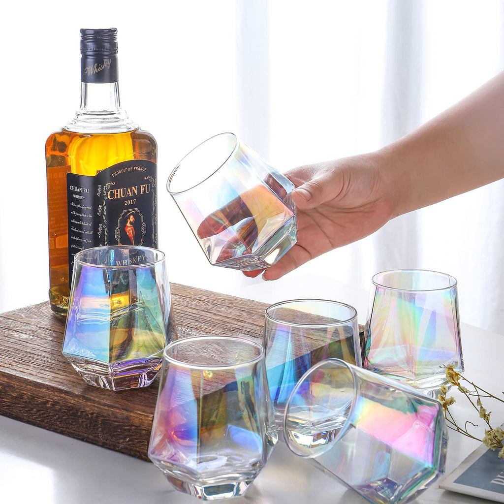 Stemless Wine Glasses Set of 6, 10 Oz Iridescent Diamond Shaped Glassware T219188